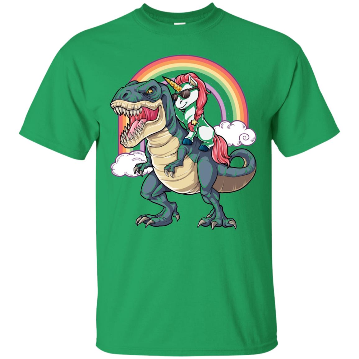Unicorn Riding Dinosaur Unicorns Rainbow T-shirt Irish Green
