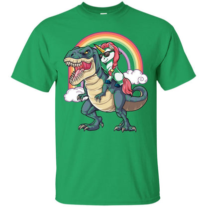Unicorn Riding Dinosaur Unicorns Rainbow T-shirt Irish Green