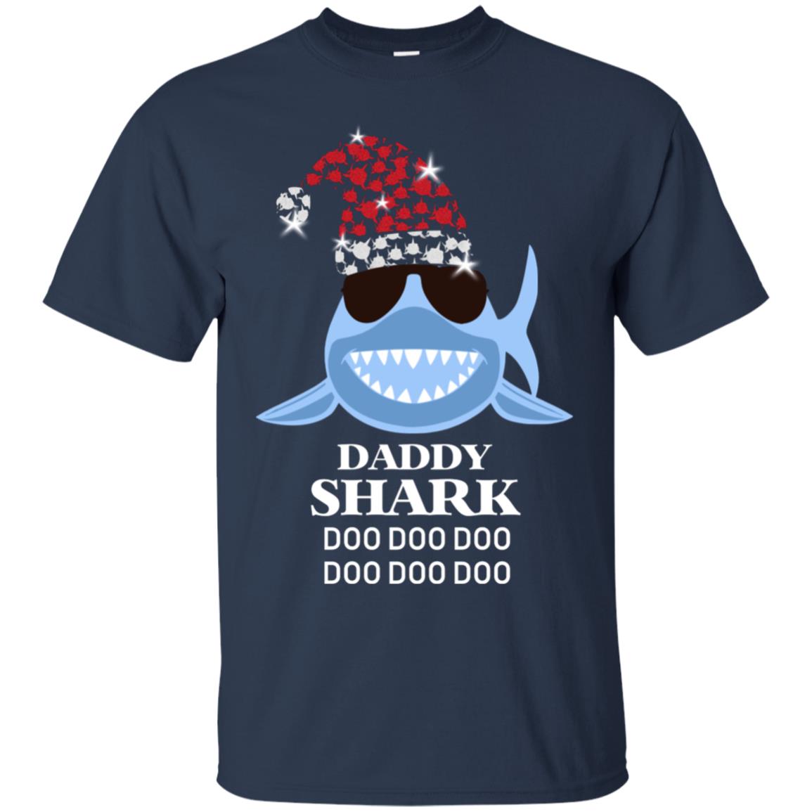 Daddy Shark With Santa Claus Hat Merry X-mas Family Shark Gift Shirt Navy