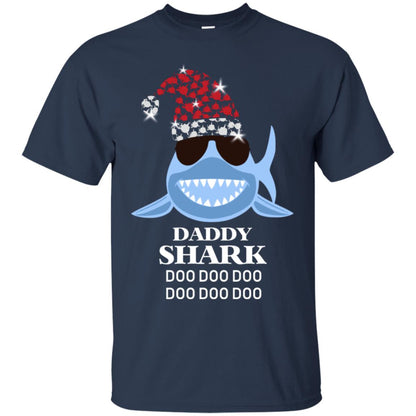 Daddy Shark With Santa Claus Hat Merry X-mas Family Shark Gift Shirt Navy