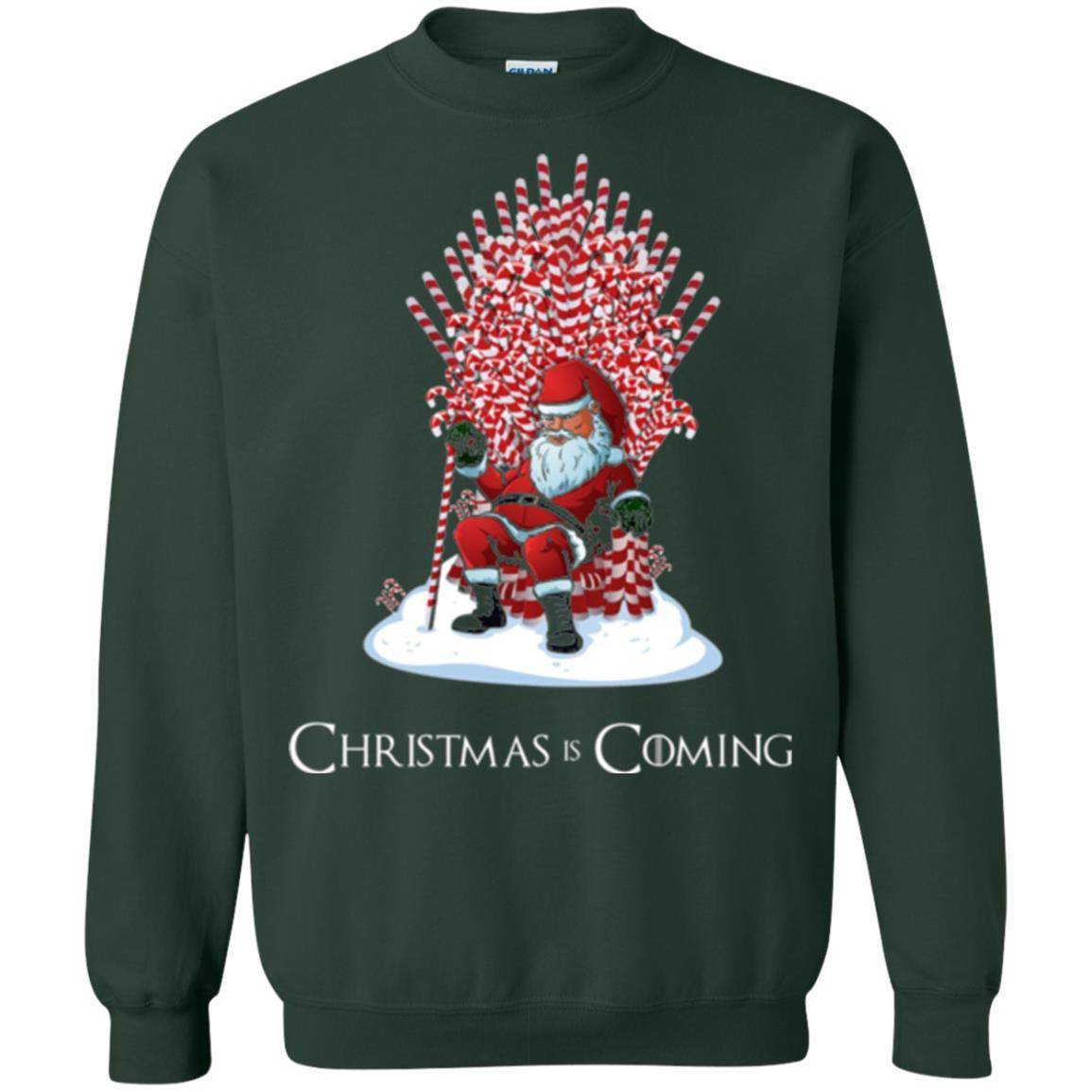 Christmas T-shirt Santa Candy Cane Throne Forest Green