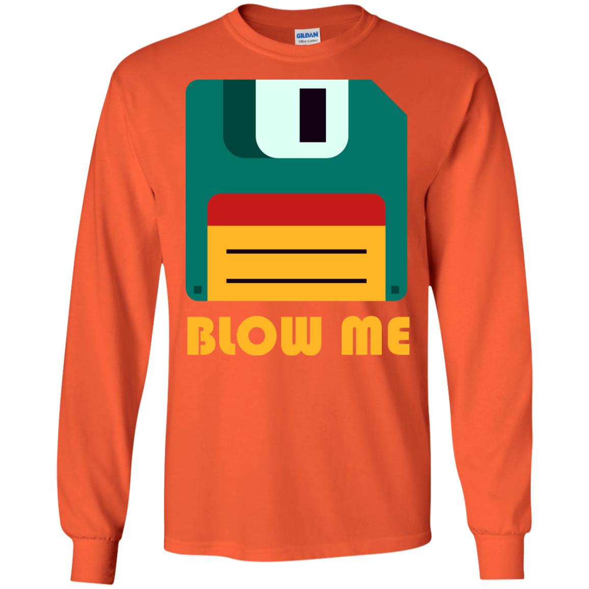 Blow Me Funny Floppy Disk Saying T-shirt Orange