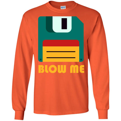 Blow Me Funny Floppy Disk Saying T-shirt Orange