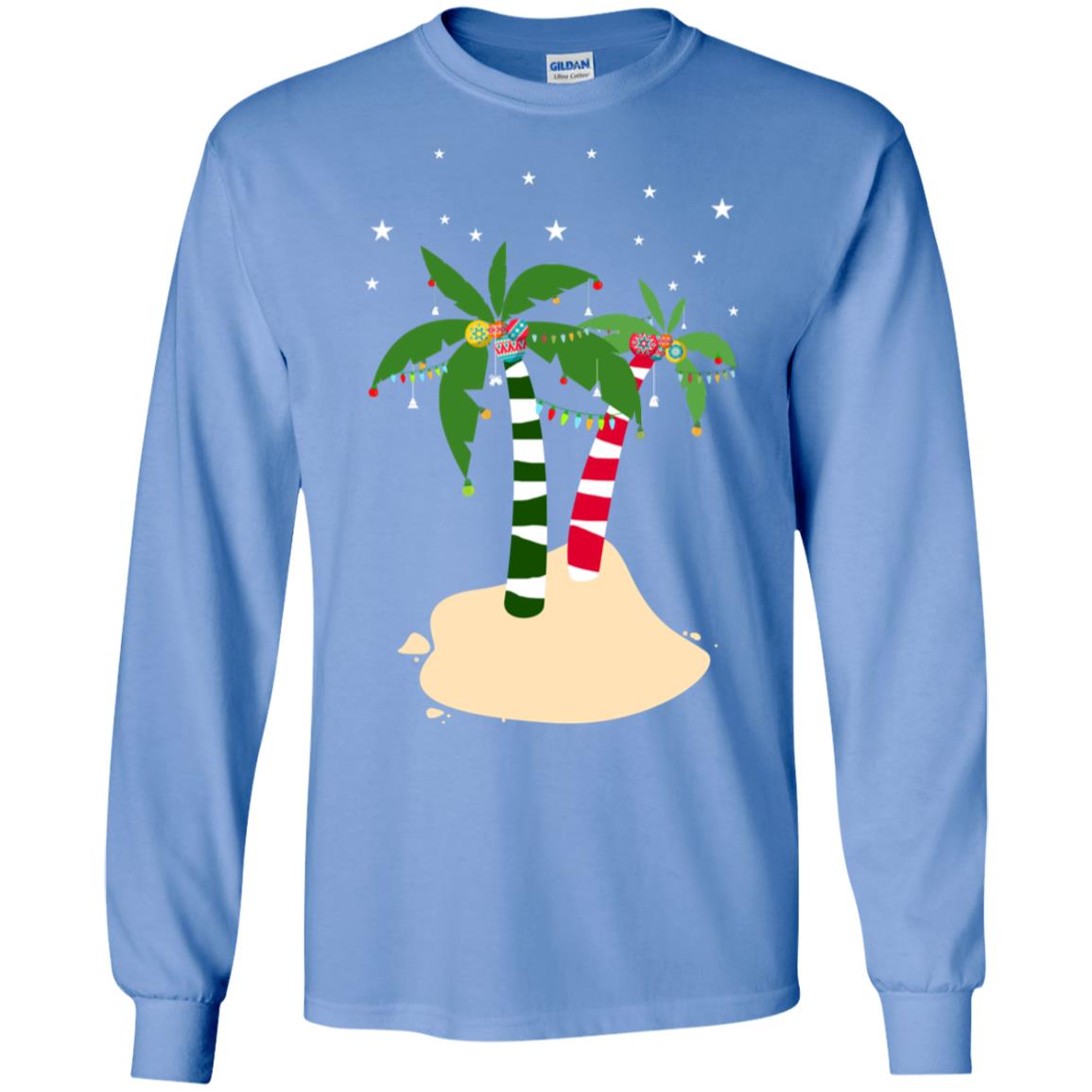 Decorated Tropical Coconut Tree Merry X-mas 2018 Gift Shirt Carolina Blue