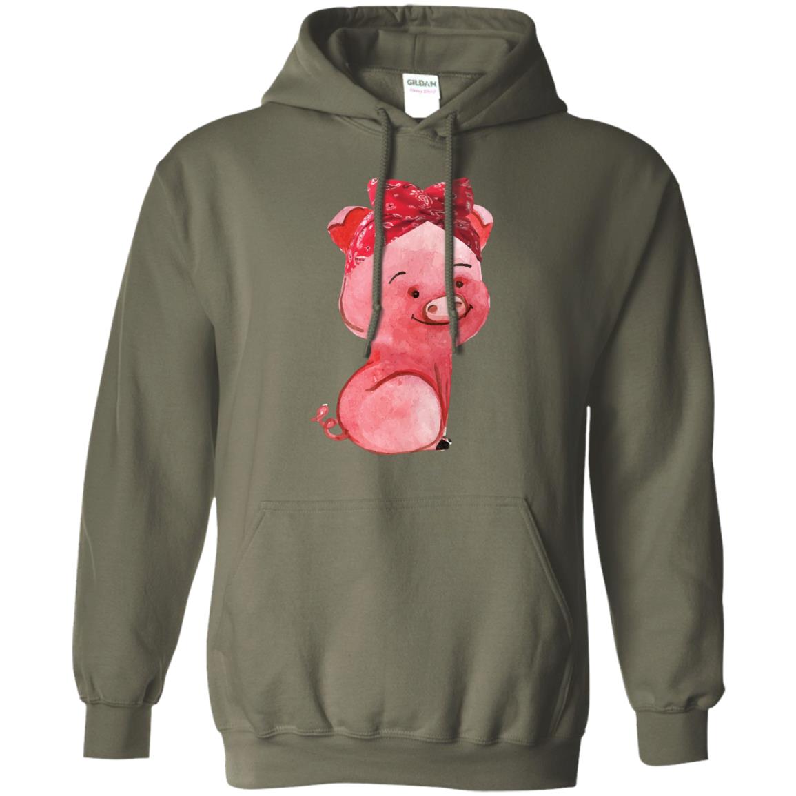 Pig Bandana Cute Pig Lovers Shirt For Girl And Women Military Green