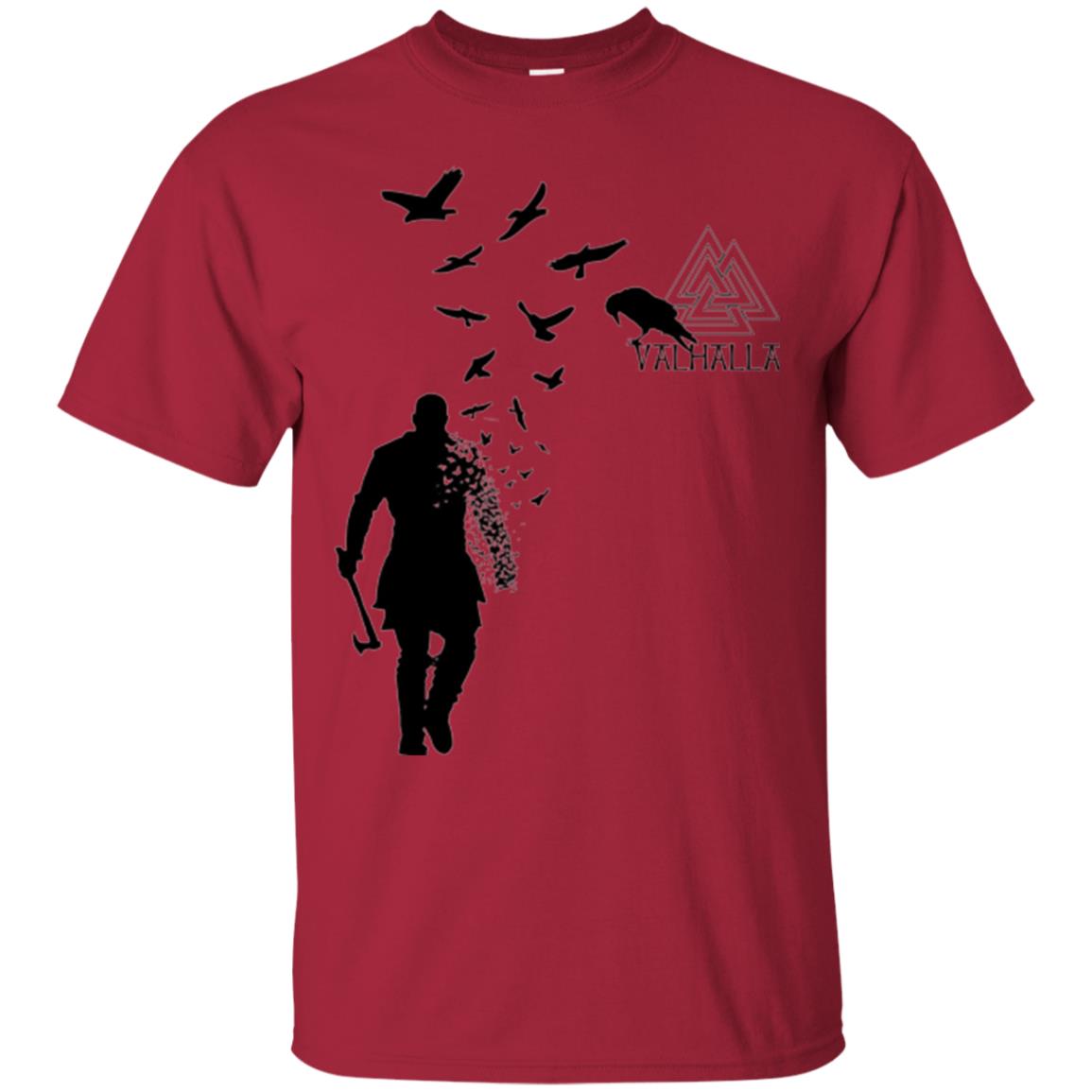 Vikings Axe Ragnar Lothbrok Flock Of Ravens Valhalla Symbol T-shirt Cardinal