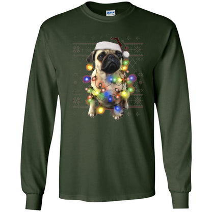 Dog Lover T-shirt Ugly Sweater Photoreal Christmas Lights Pug Graphic Forest Green