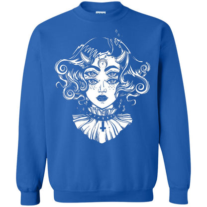 Horned Devil Girl Tshirt Satanic Halloween Glitch Goth Royal