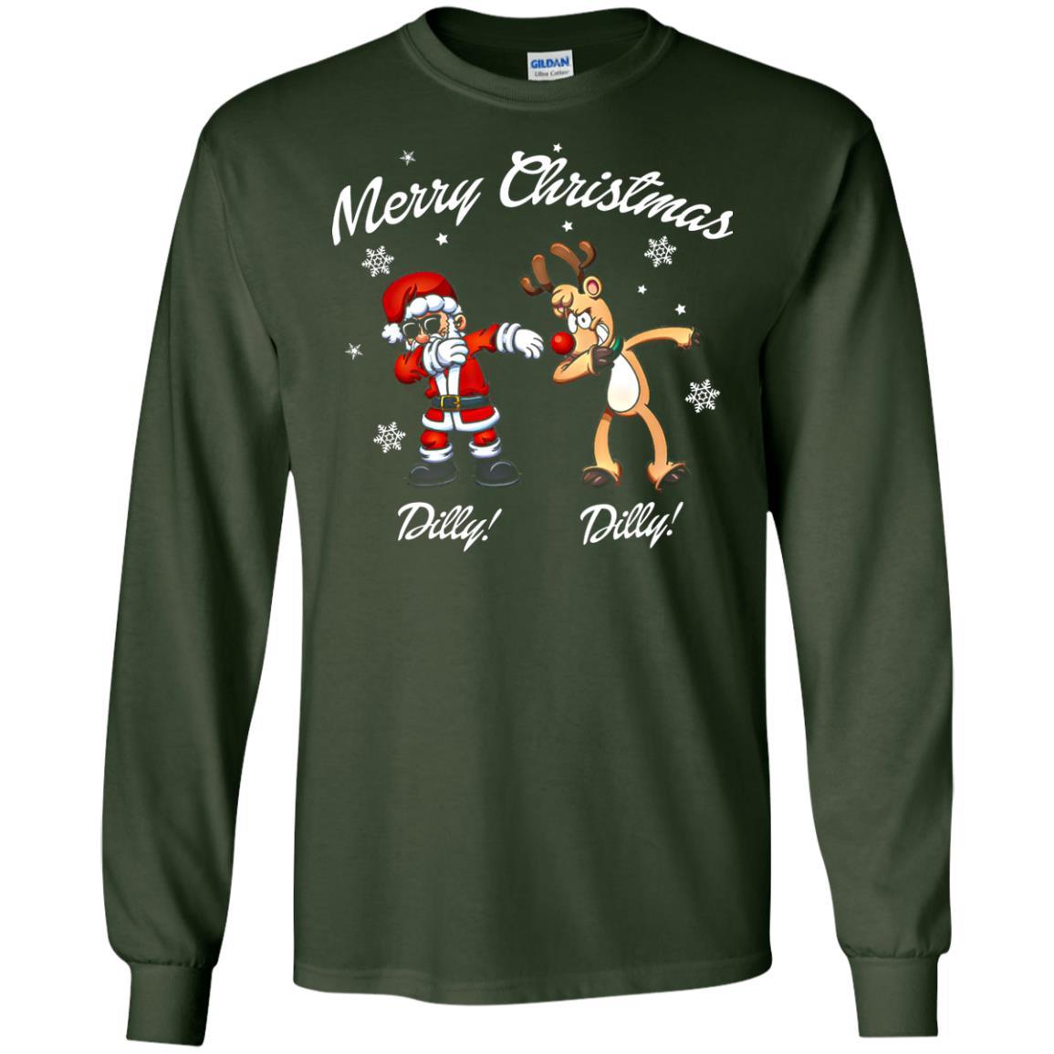 Christmas T-shirt Santa And Reindeer Dilly Dilly Forest Green