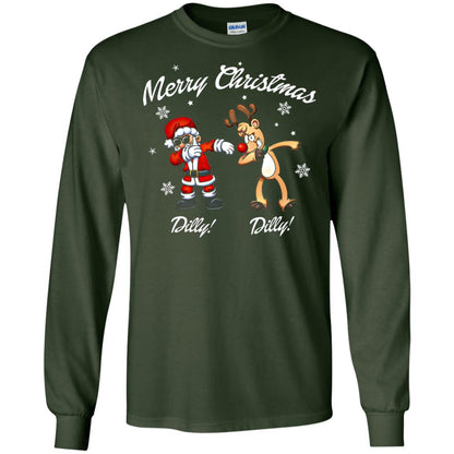 Christmas T-shirt Santa And Reindeer Dilly Dilly Forest Green
