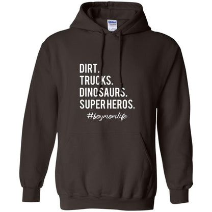 Dirt Trucks Dinosaurs Super Heros #boymomlife Mommy T-shirt Dark Chocolate