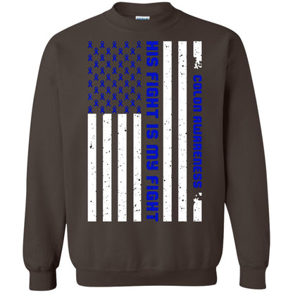 Colon Awareness His Fight Is My Fight Dark Blue Ribbon Stars Flag Of Usa Shirt Dark Chocolate