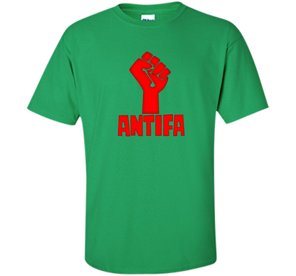 AntiFa Fist On Black T-shirt Irish Green