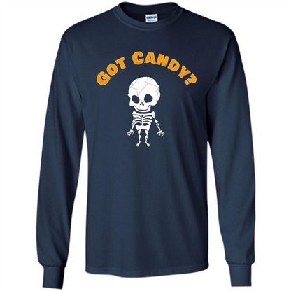 Cute Skeleton Asking For Candy Halloween T-shirt Navy