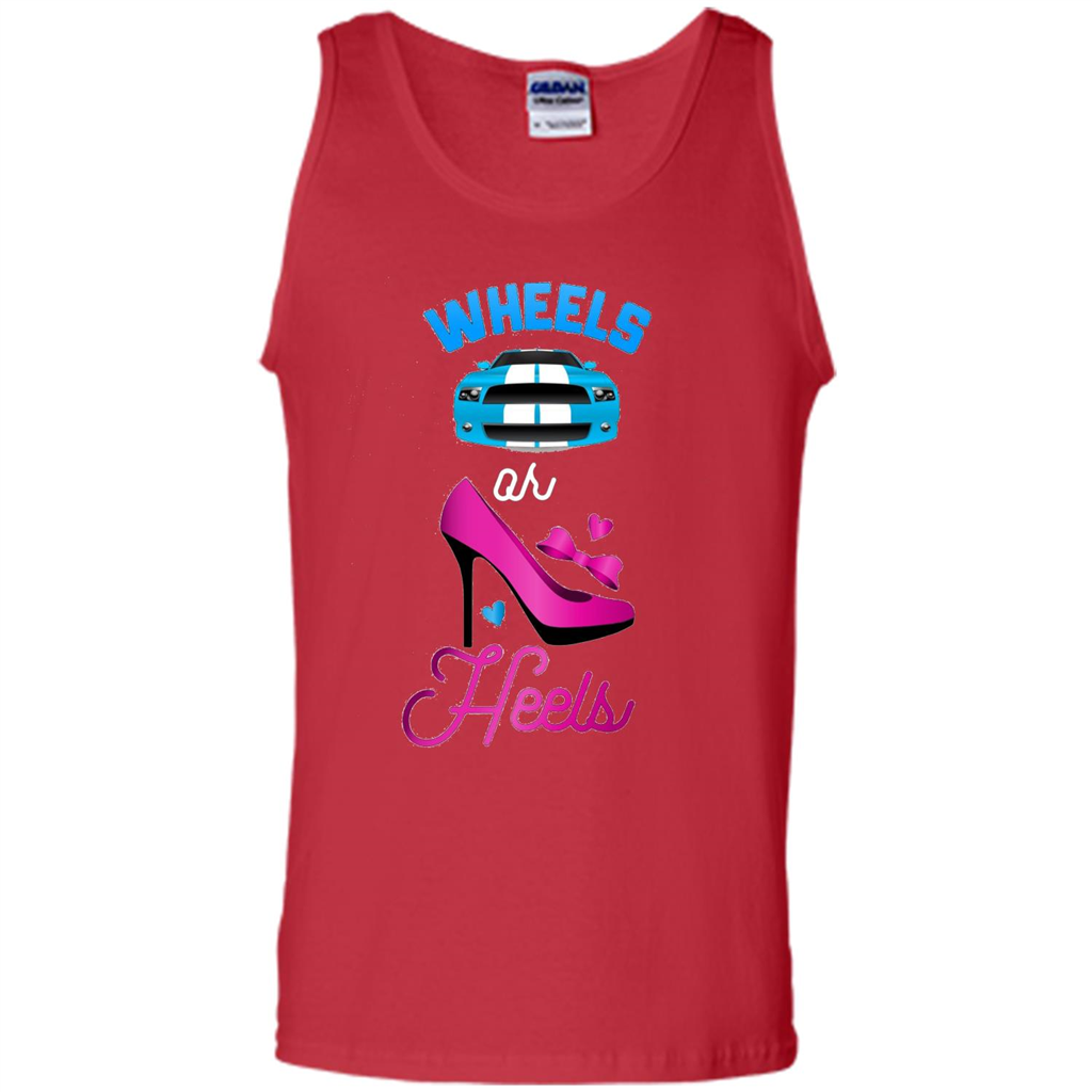 Wheels Or Heels We Love You Gender Reveal Party T-shirt Red