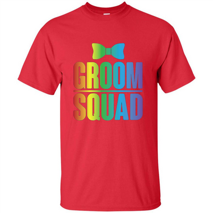 Groom Squad Bachelor Party Rainbow Bowtie T-Shirt Red