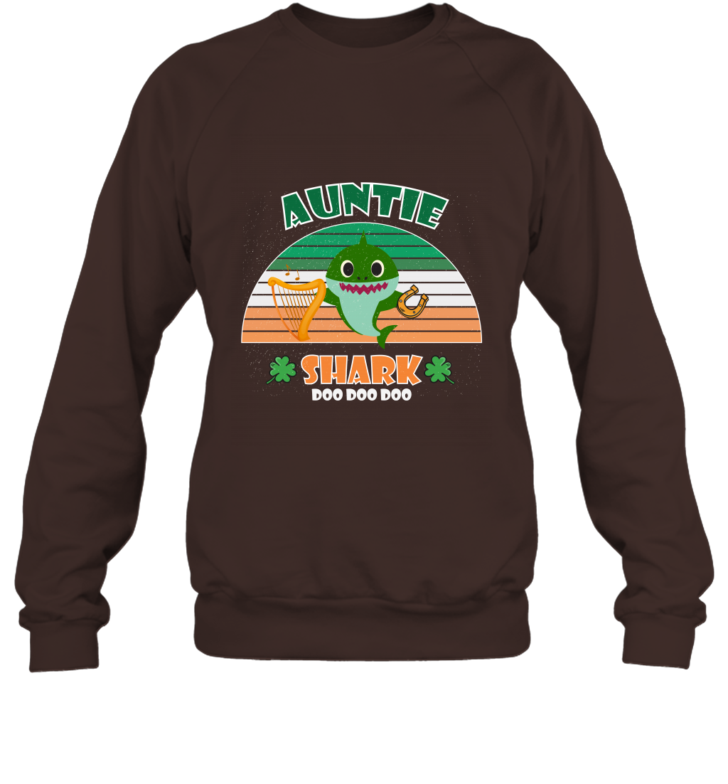 Irish Auntie Shark Saint Patricks Day Family Shirt Sweatshirt Dark Chocolate