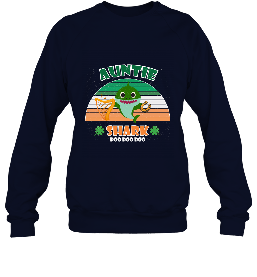 Irish Auntie Shark Saint Patricks Day Family Shirt Sweatshirt Navy