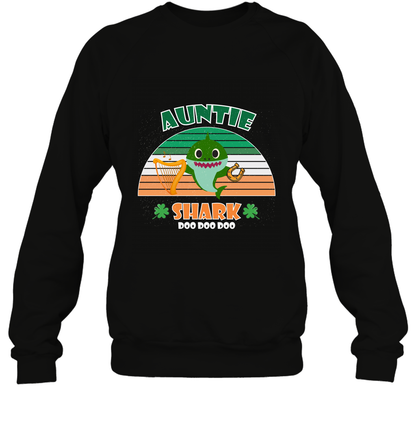 Irish Auntie Shark Saint Patricks Day Family Shirt Sweatshirt Black