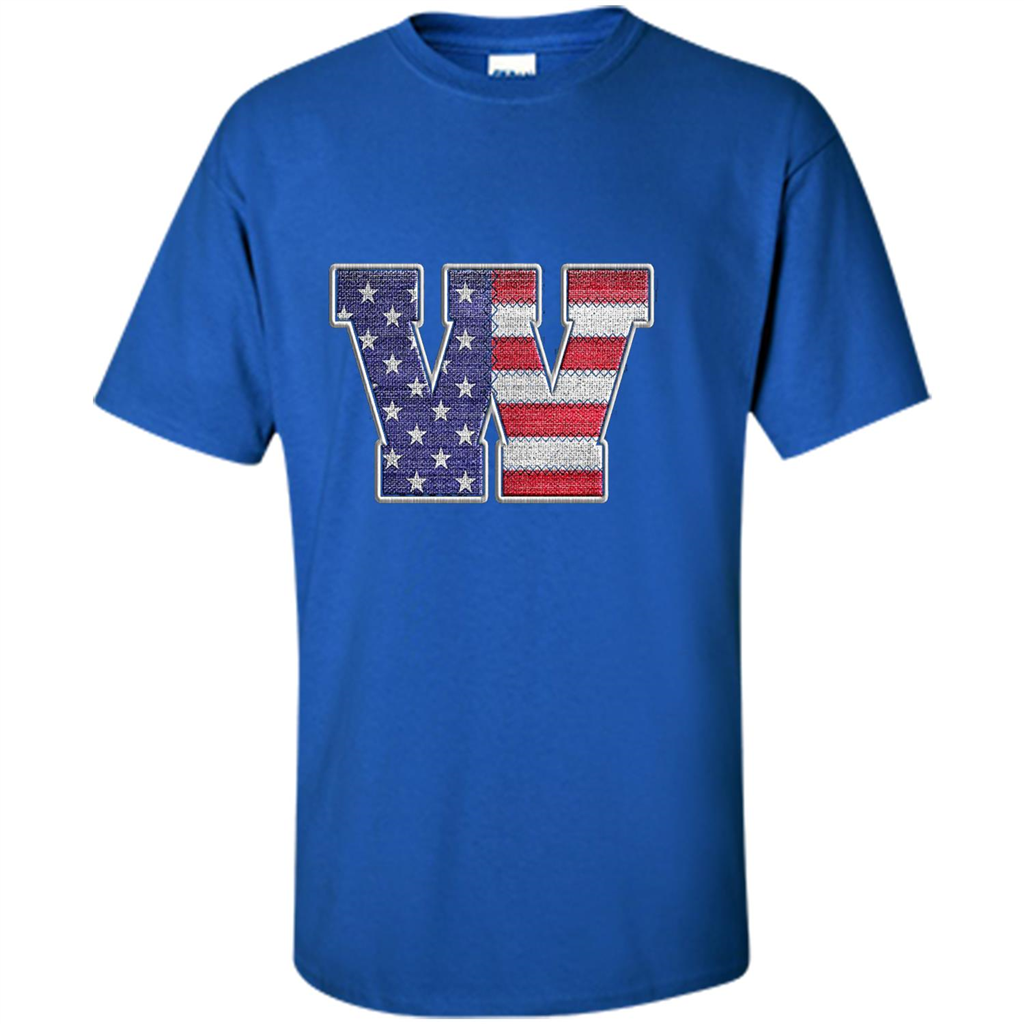 Patriotic T-shirt Letter W American Flag Embroidery Royal
