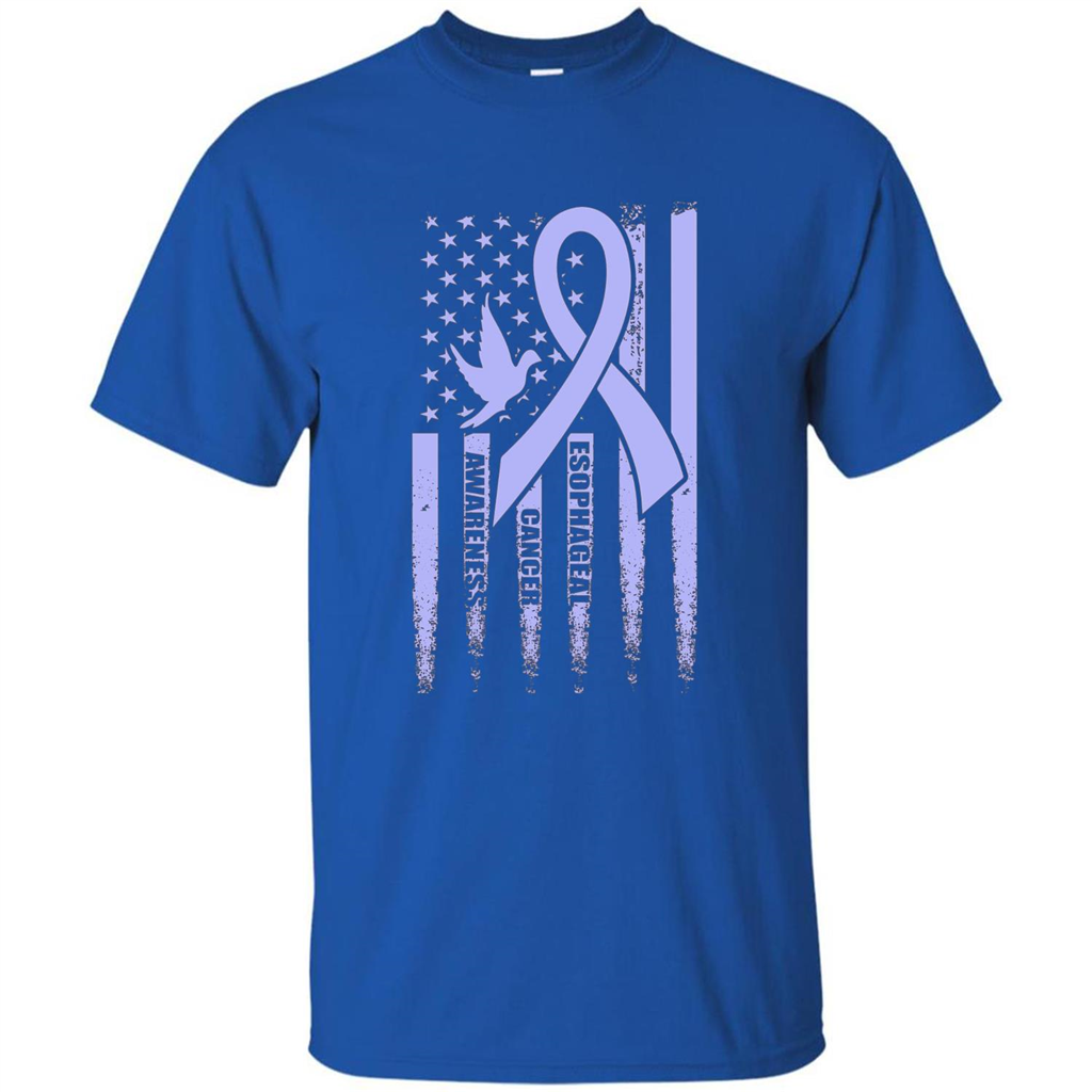 Esophageal Cancer USA Flag Periwinkle Ribbon and Dove T-shirt Royal