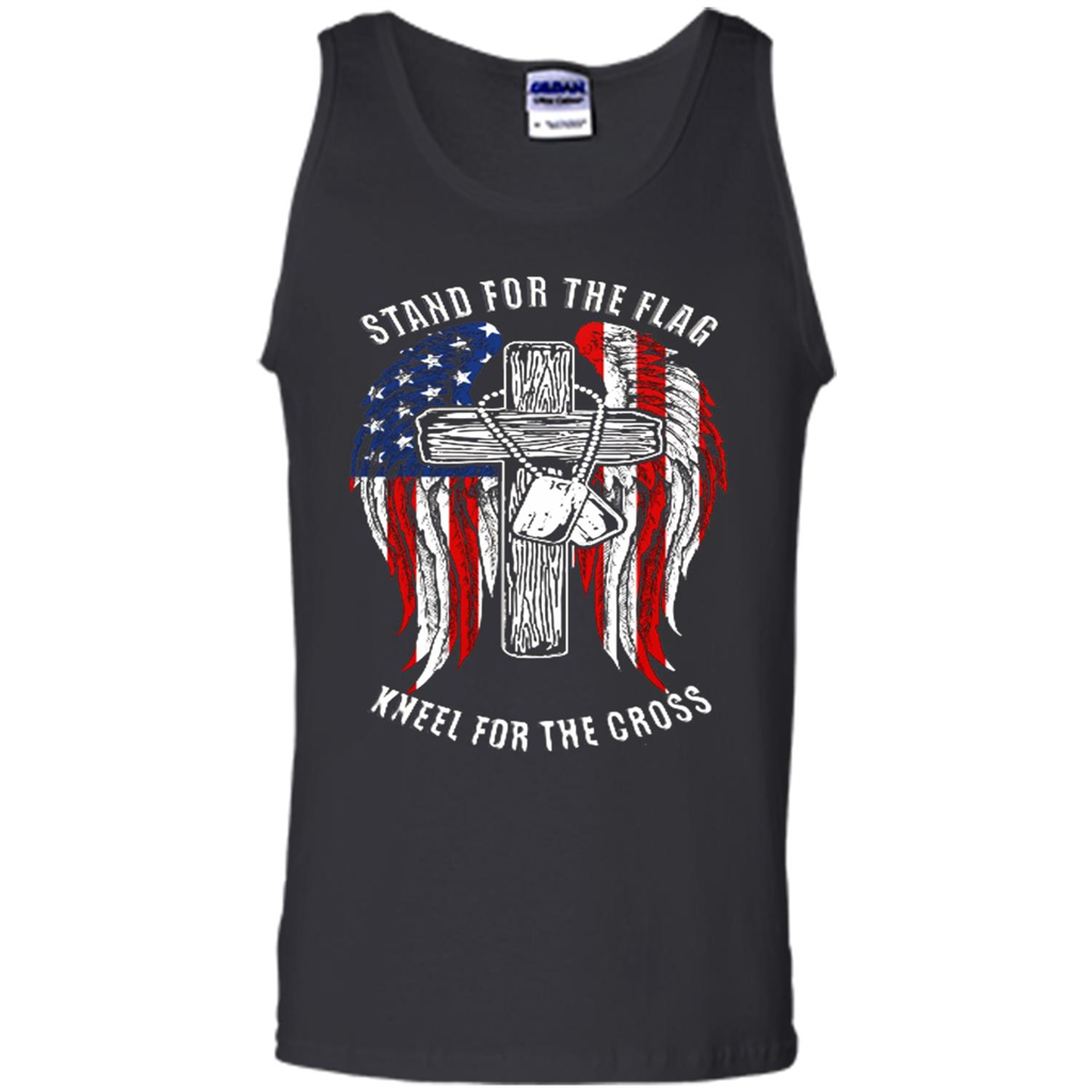 Military T-shirt Stand For The Flag Kneel For The Cross Black