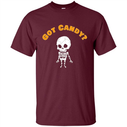 Cute Skeleton Asking For Candy Halloween T-shirt Maroon