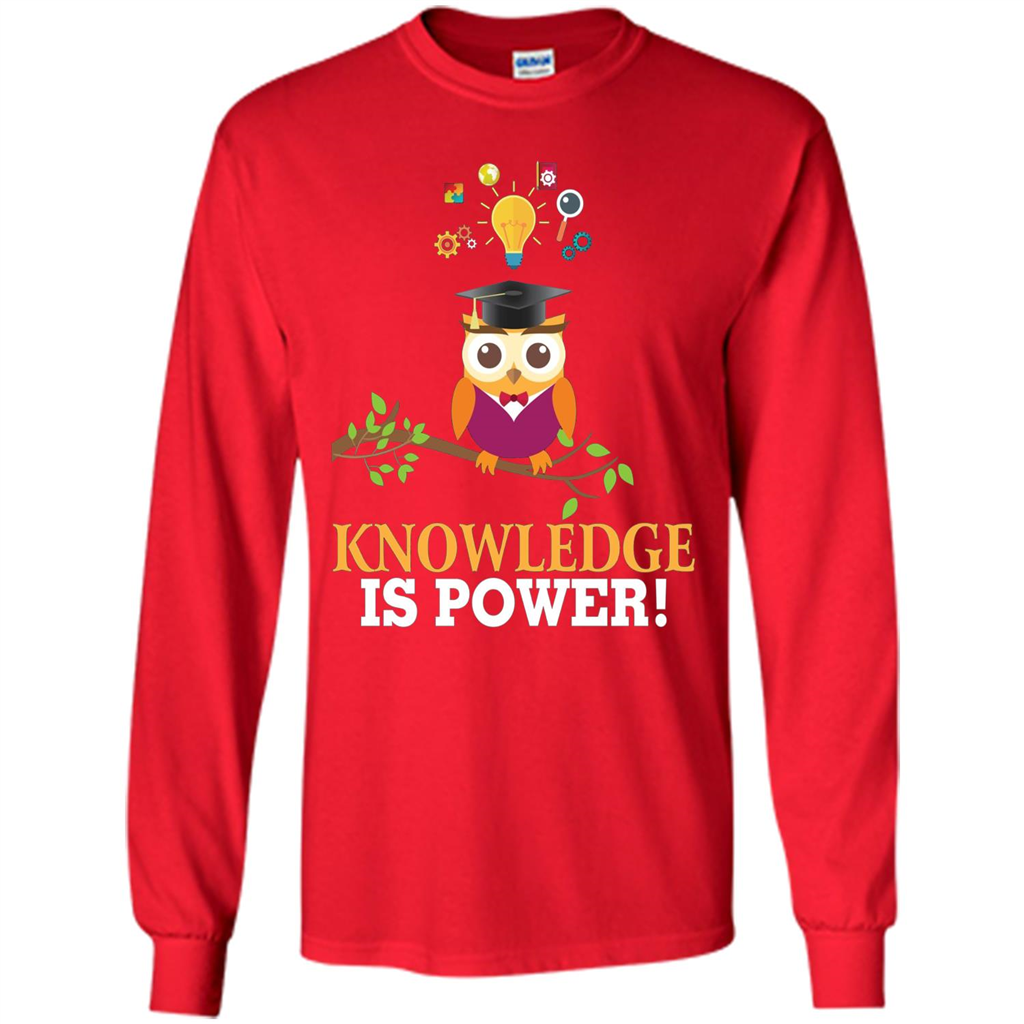 Knowledge is Power T-Shirt Cute Owl Teacher Student T-shirt Red
