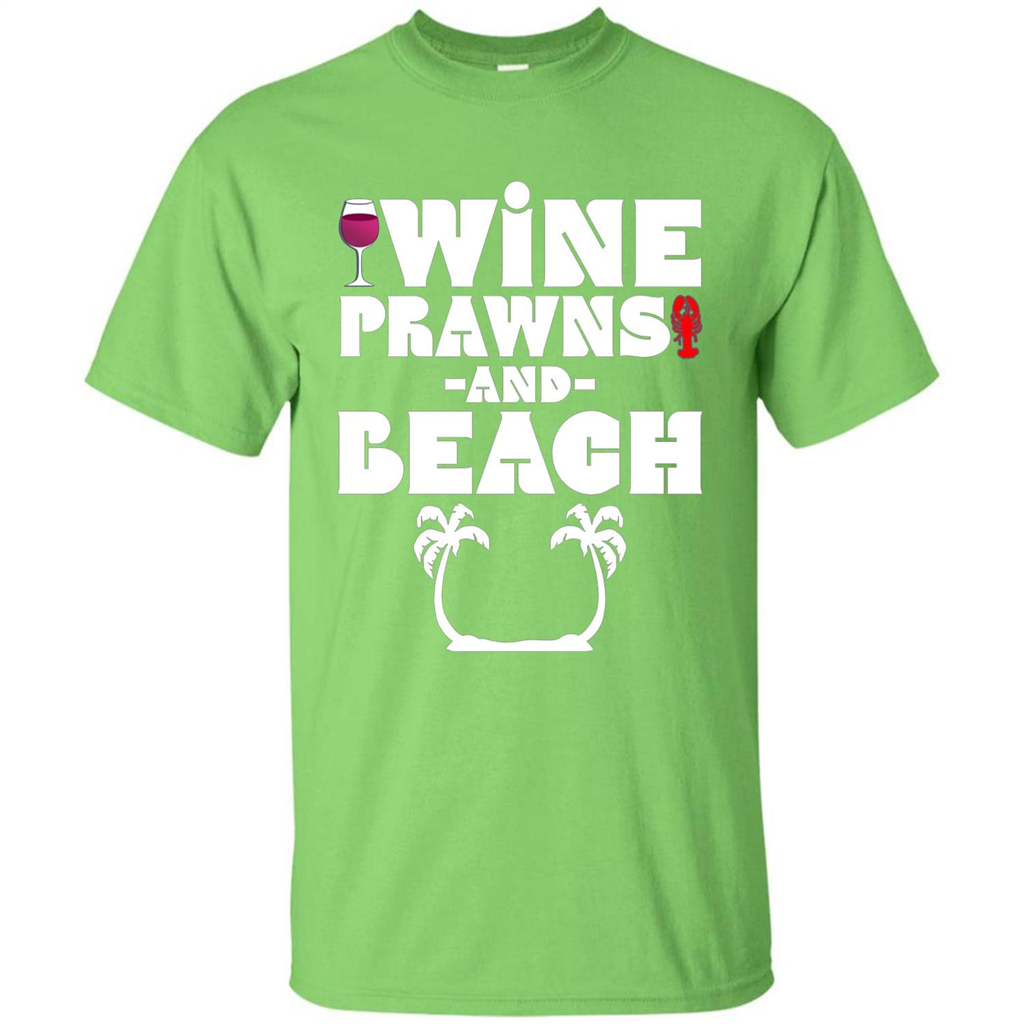 Wine Summer Time With Beach And Prawns T-Shirt Lime