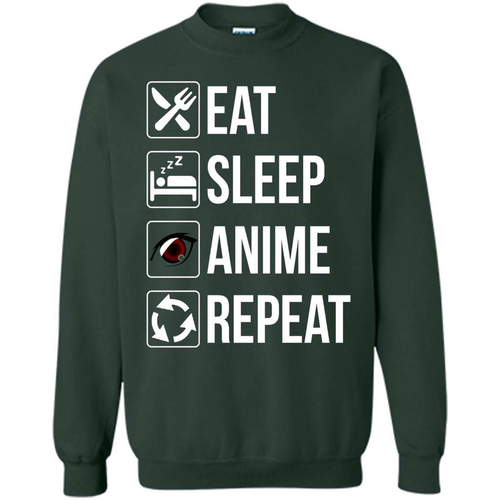 Funny Eat Sleep Anime Repeat T-shirt Forest Green