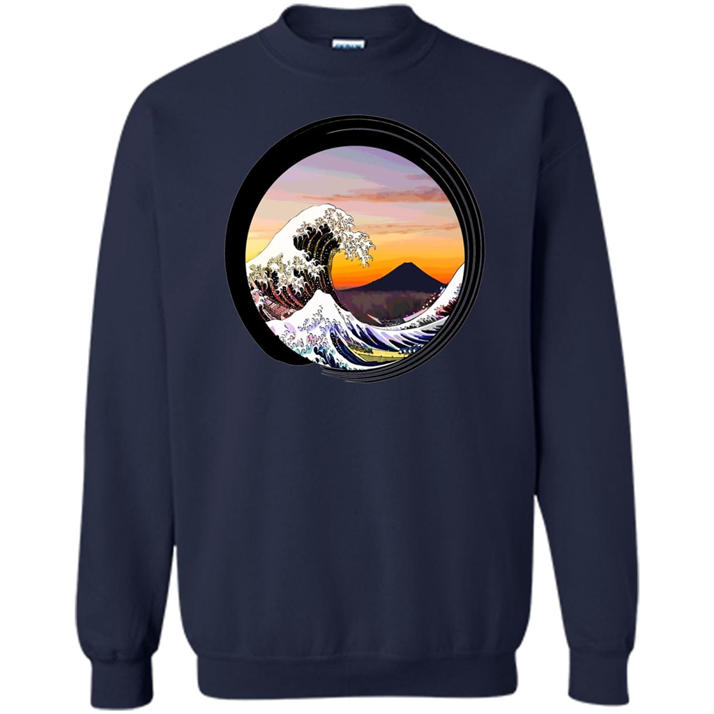Classic Japanese Zen Art T-shirt, Kanagawa Great Wave Enso Navy