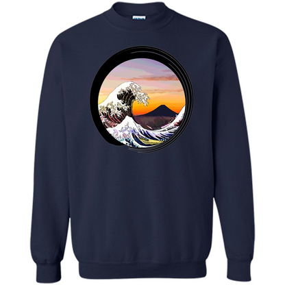 Classic Japanese Zen Art T-shirt, Kanagawa Great Wave Enso Navy