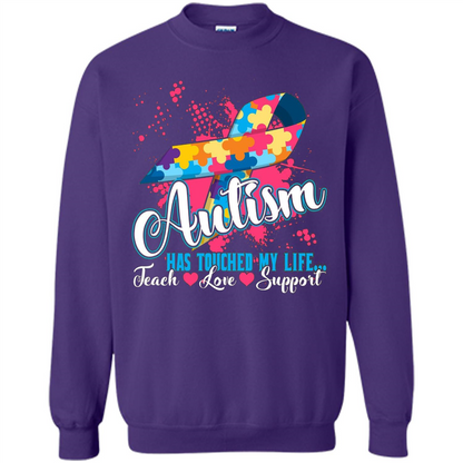 Autism Teacher T-shirts Autism Has Touched My Life Teach Love Support Purple