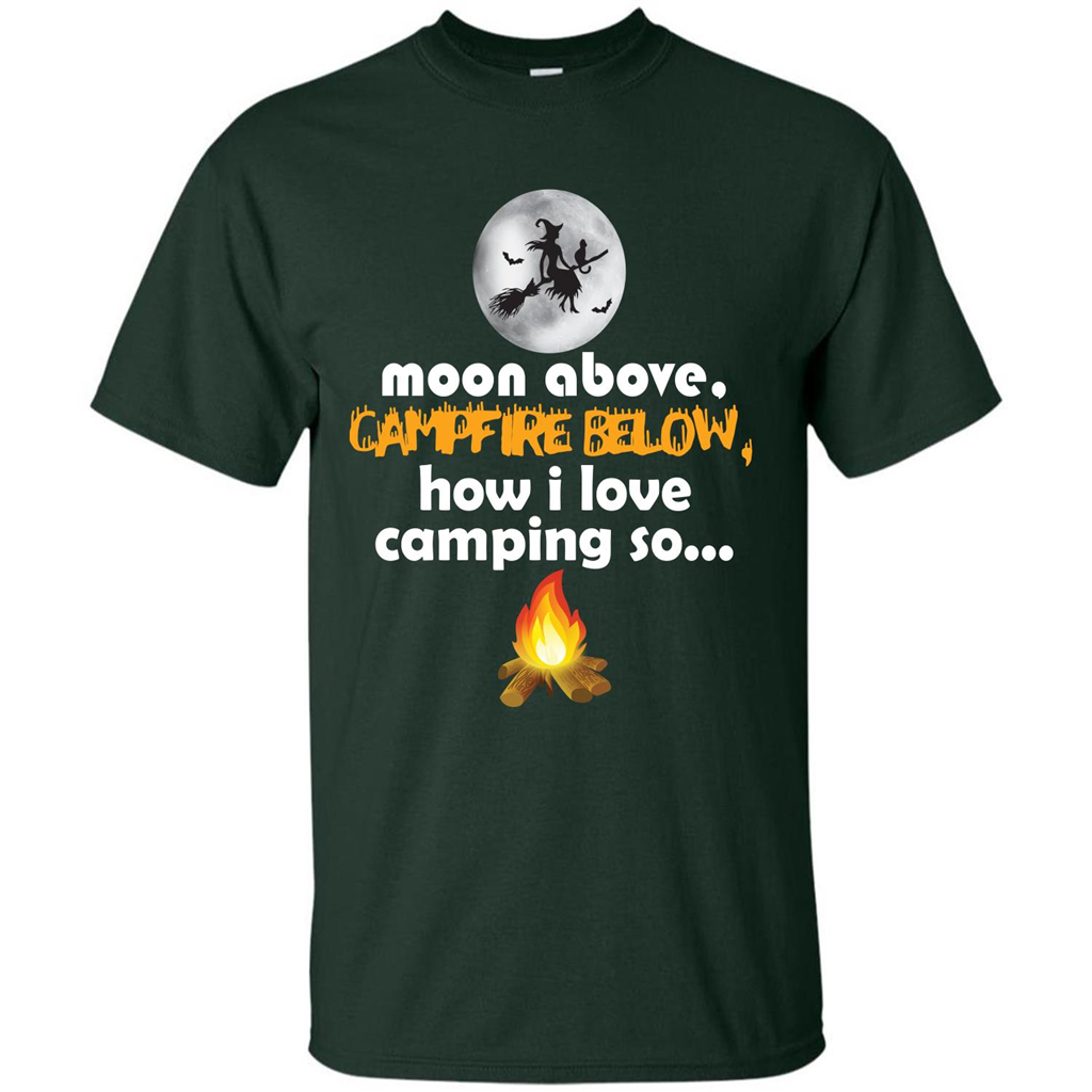 Halloween T-shirt Moon Above Campfire Below T-shirt Forest Green