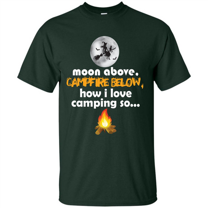 Halloween T-shirt Moon Above Campfire Below T-shirt Forest Green