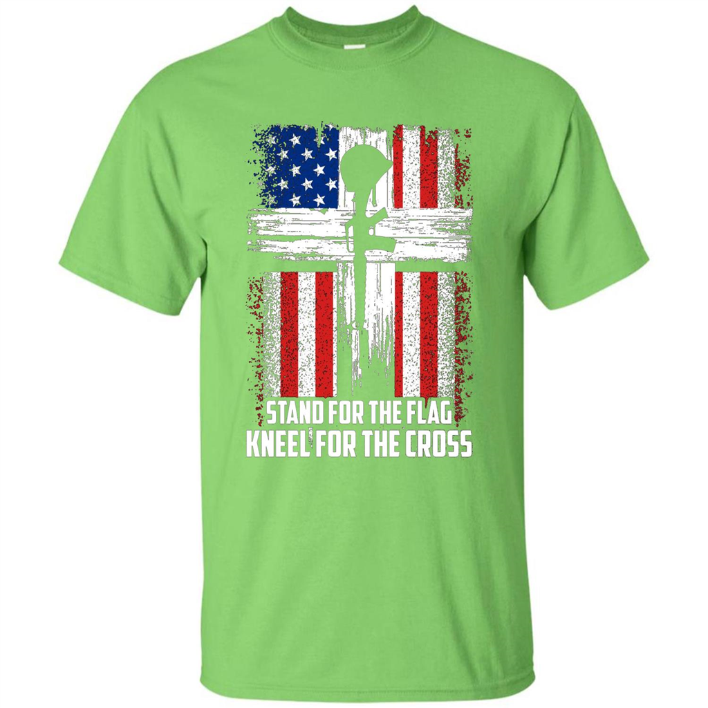 Military T-shirt Stand For The Flag Kneel For The Cross T-Shirt Lime