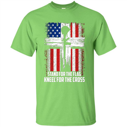 Military T-shirt Stand For The Flag Kneel For The Cross T-Shirt Lime