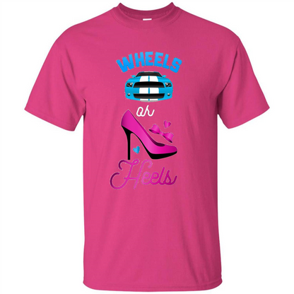 Wheels Or Heels We Love You Gender Reveal Party T-shirt Heliconia