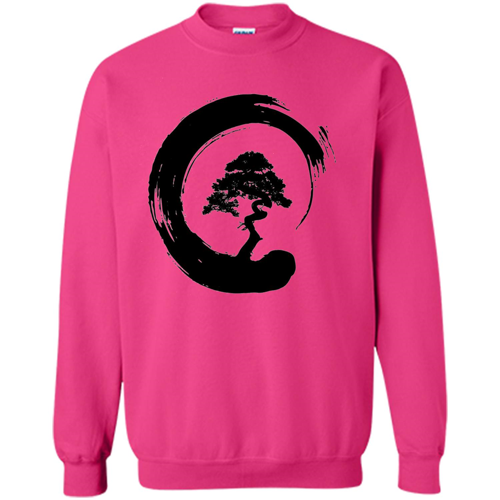 Bonsai Tree in Enso Circle - Buddhist Zen Calligraphy t-hirt Heliconia