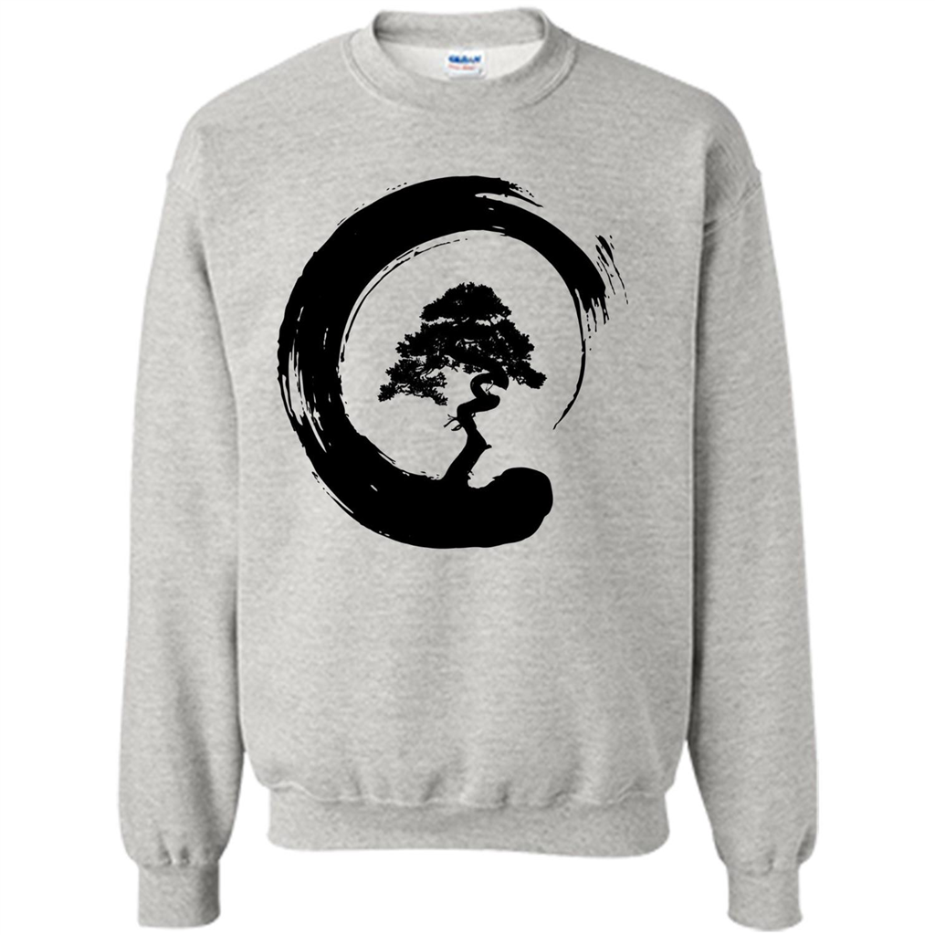 Bonsai Tree in Enso Circle - Buddhist Zen Calligraphy t-hirt Ash