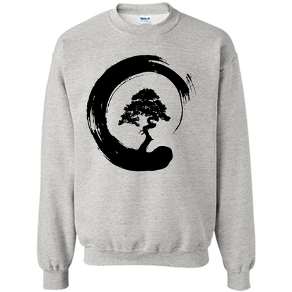 Bonsai Tree in Enso Circle - Buddhist Zen Calligraphy t-hirt Ash