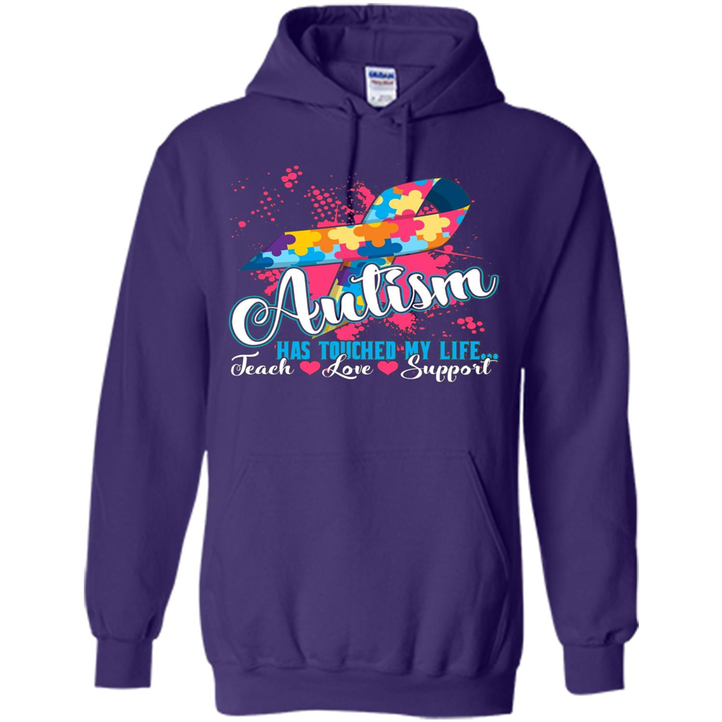 Autism Teacher T-shirts Autism Has Touched My Life Teach Love Support Purple