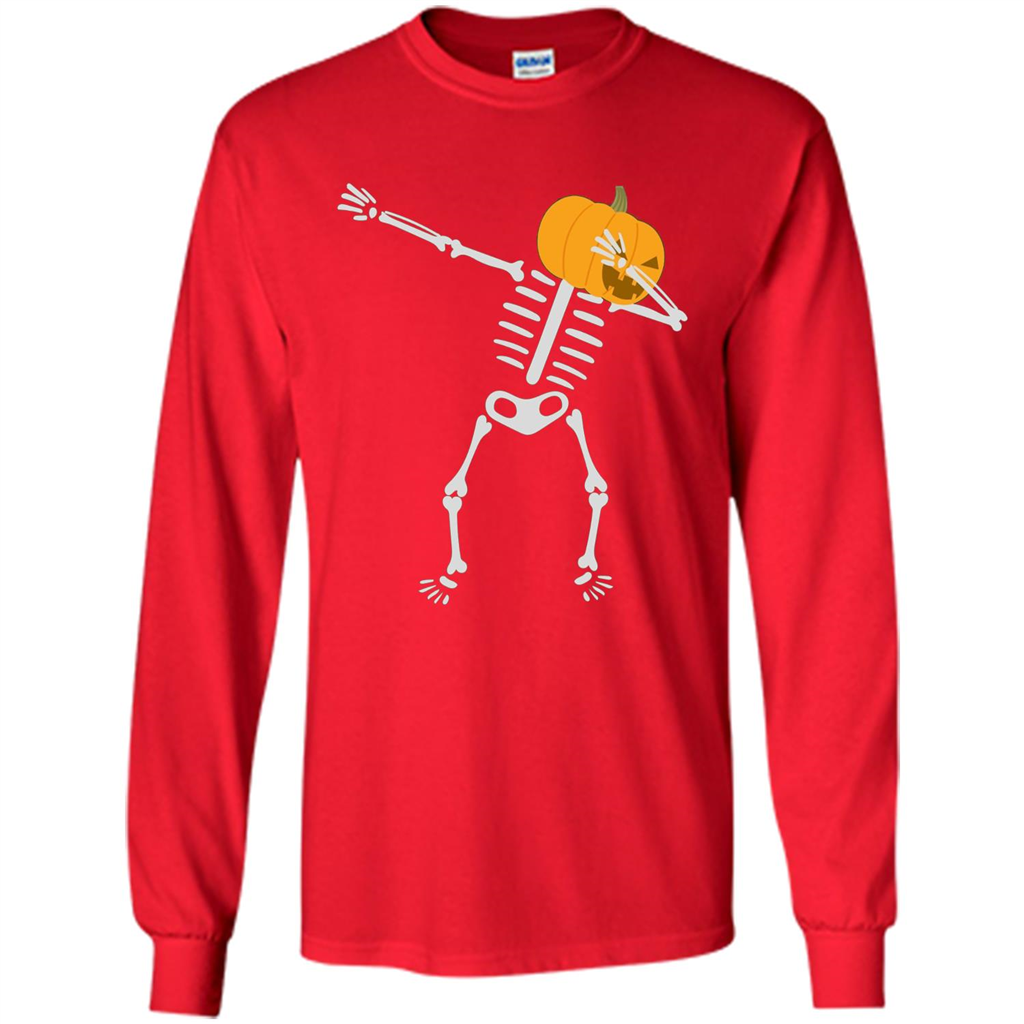 Dabbing Skeleton T-shirt Pumpkin Funny Halloween T-shirt Red