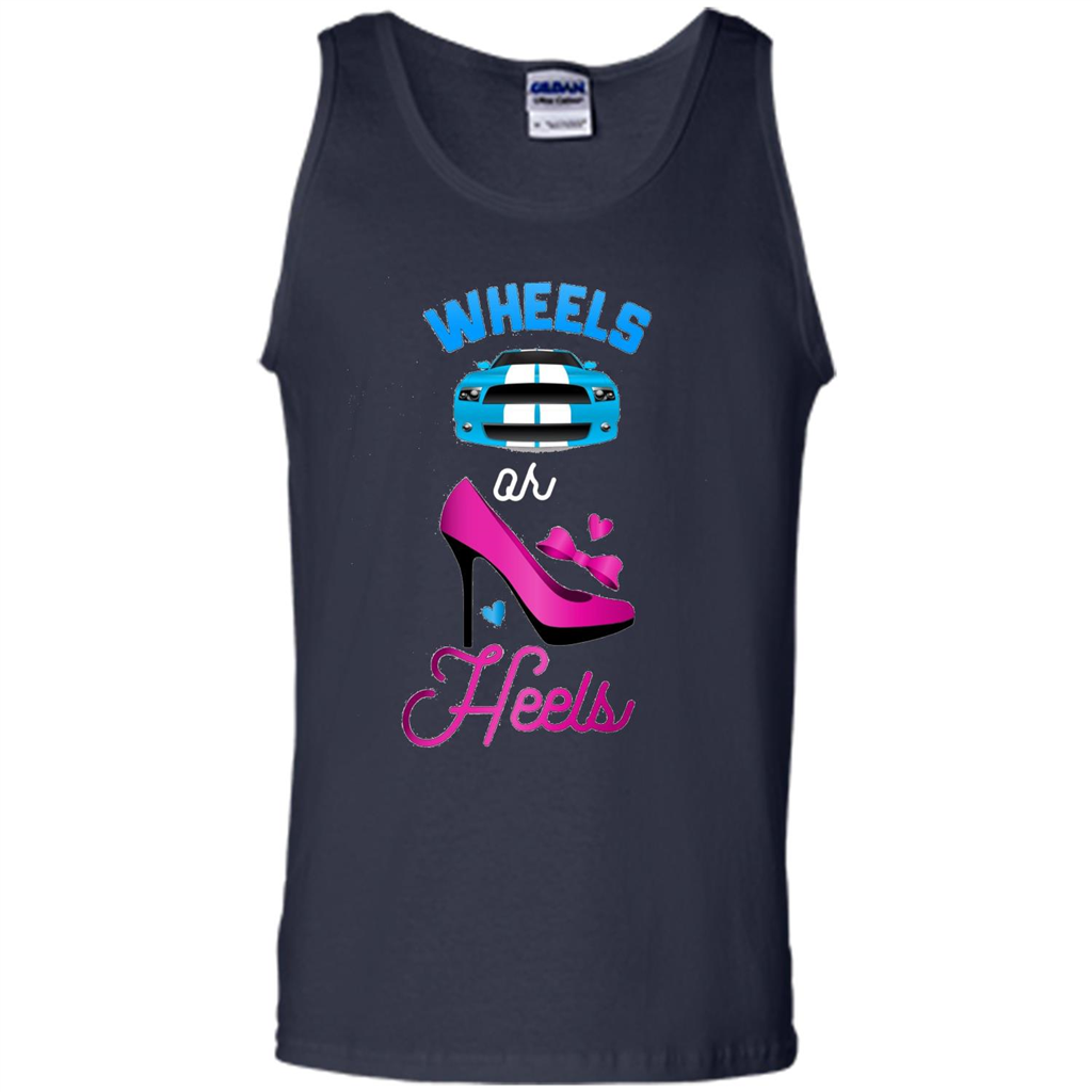 Wheels Or Heels We Love You Gender Reveal Party T-shirt Navy