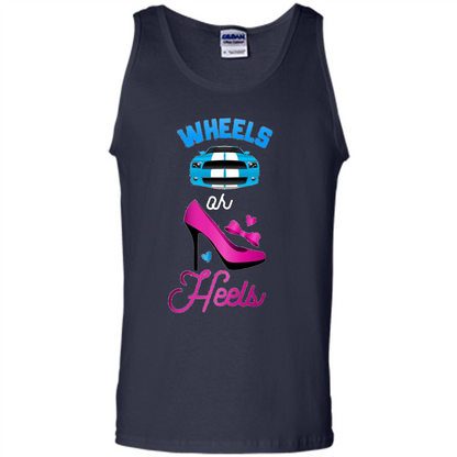 Wheels Or Heels We Love You Gender Reveal Party T-shirt Navy