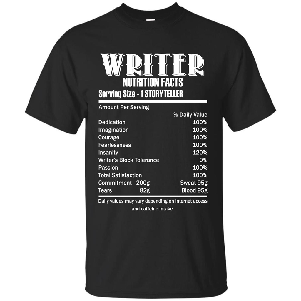 Writer Nutrition Facts Serving Size T-shirt Black
