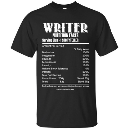 Writer Nutrition Facts Serving Size T-shirt Black