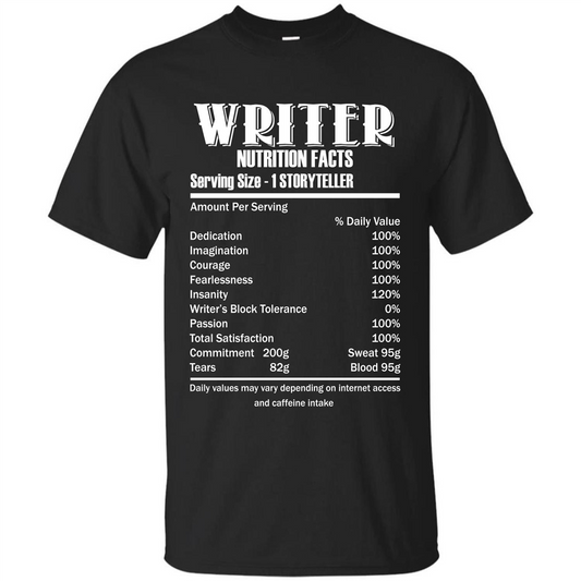 Writer Nutrition Facts Serving Size T-shirt Black