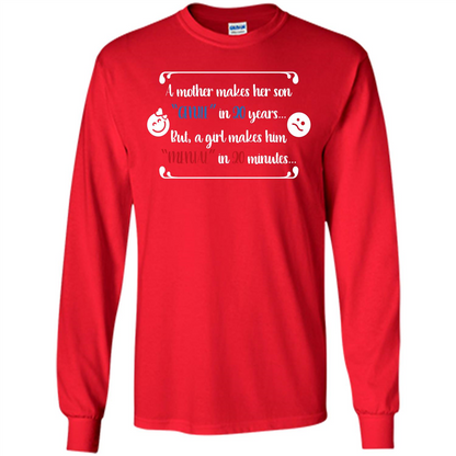 Funny T-shirt A Girl Makes Him Mental In 20 Minuutes Red