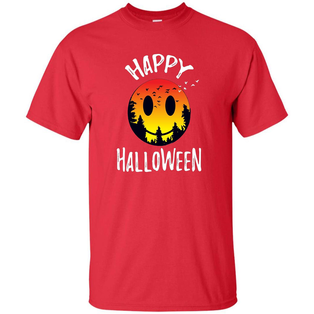 Cute Halloween T-shirt Spooky Camp Happy Face Emoji T-shirt Red